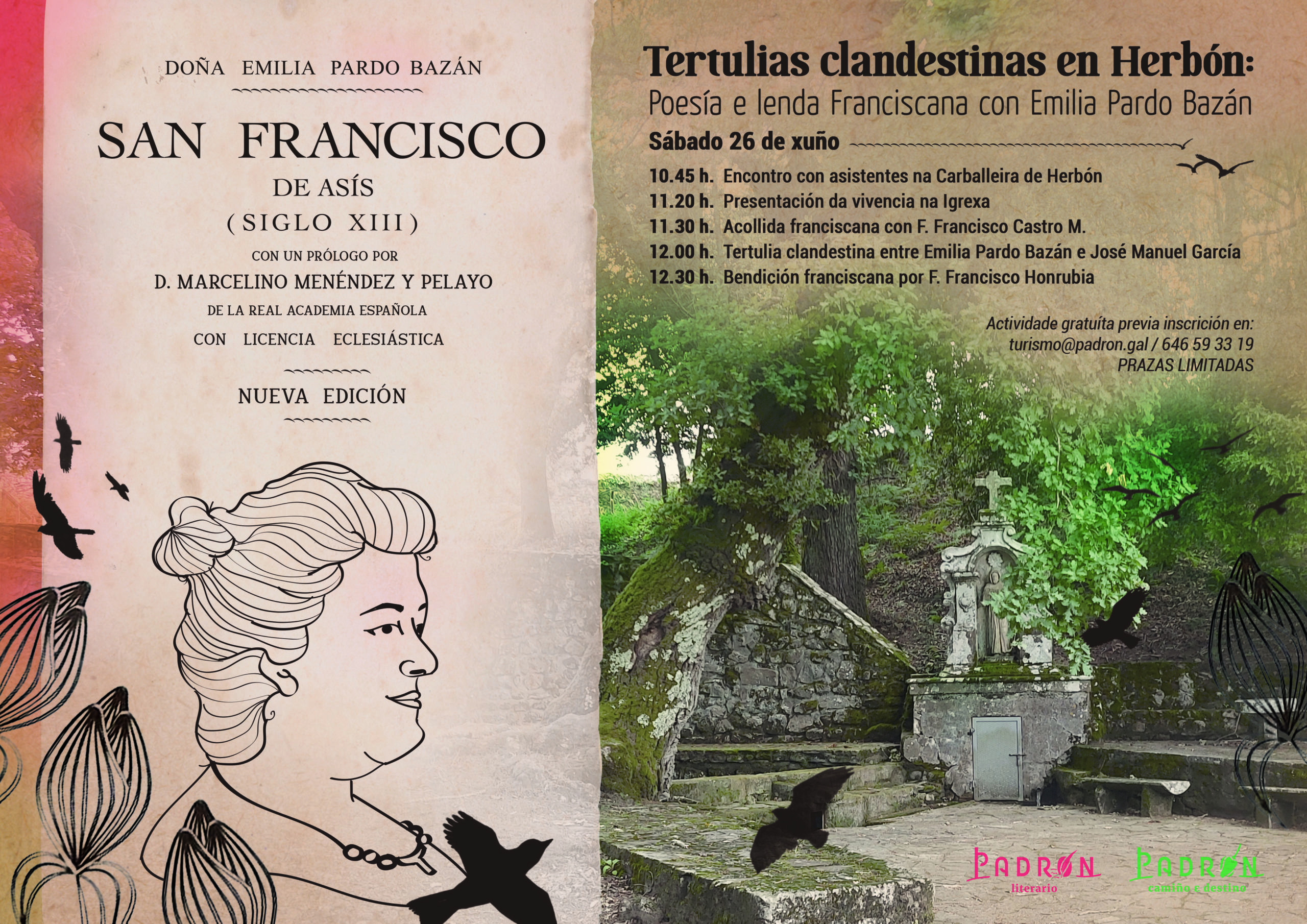 Tertulias clandestinas en Herbón: Poesía e lenda Franciscana con Emilia Pardo Bazán en Padrón