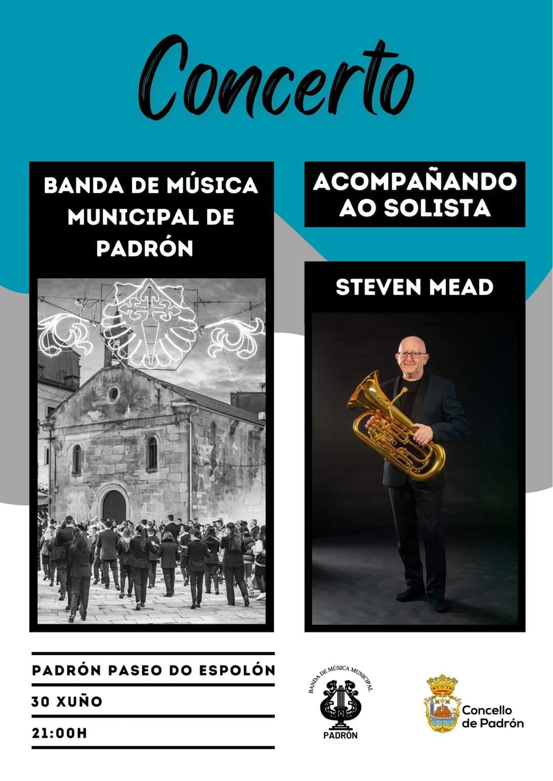 Concerto da Banda de Música municipal de Padrón acompañando ao solista Steven Mead